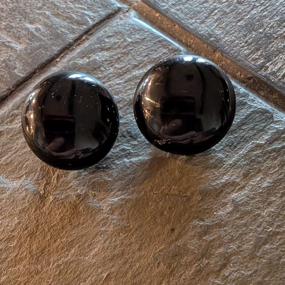 Black Round Clip Earrings